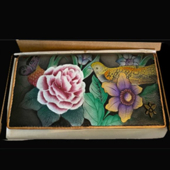 Anuschka Handbags - Anuschka Hand Painted Two Fold Vintage Bouquet RFID Clutch French Leather Wallet